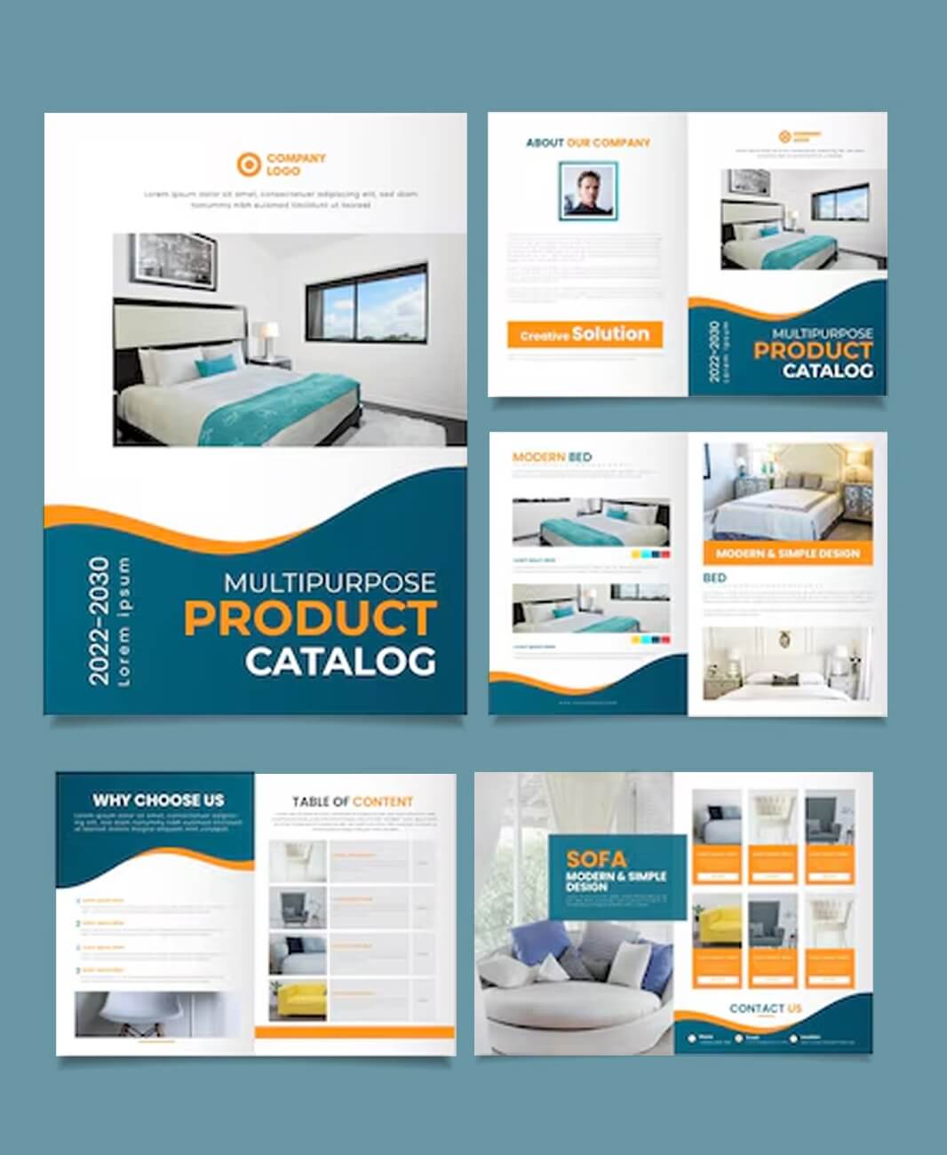 Professional and modern product catalog design showcasing different items.